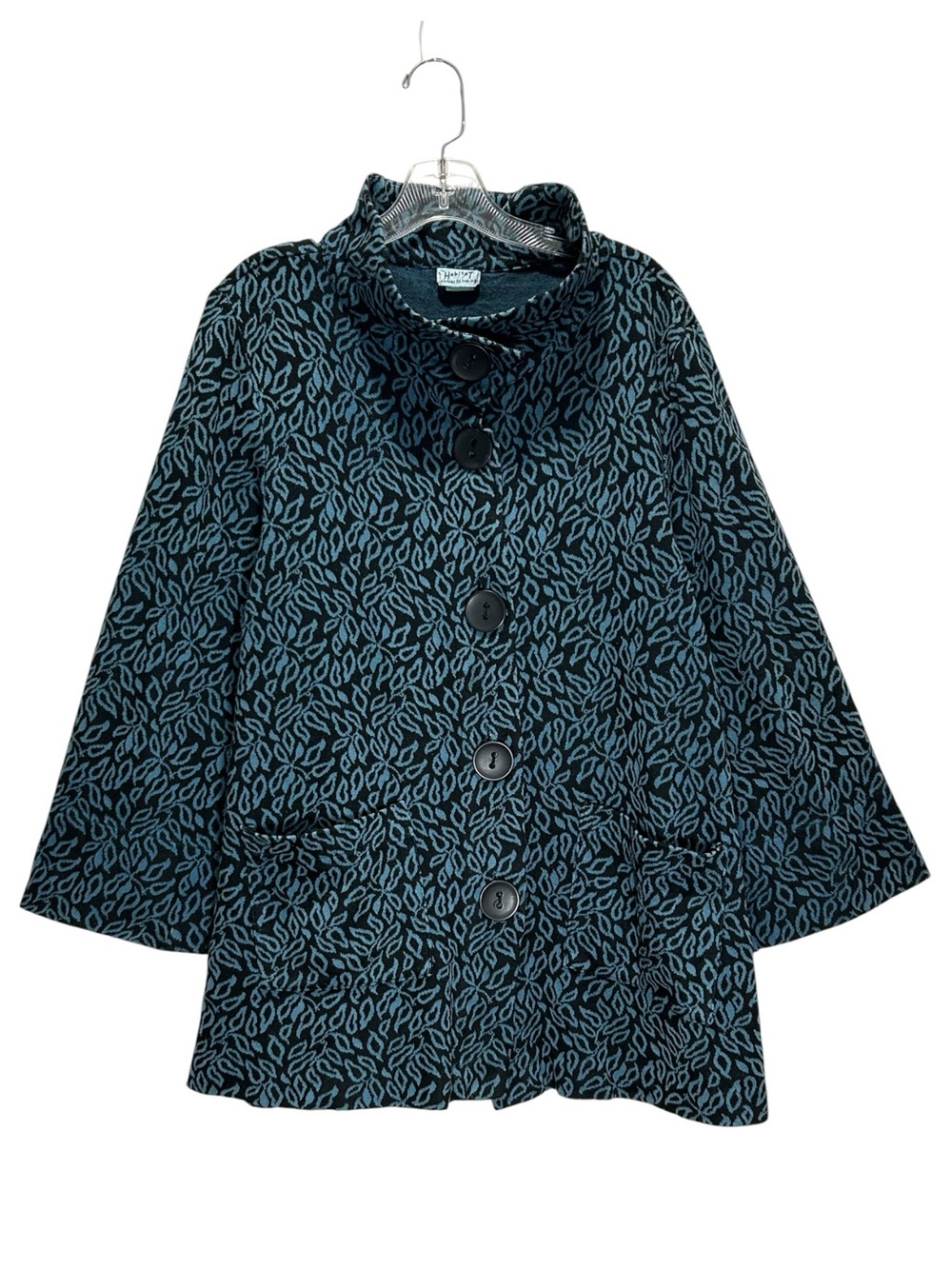 VTG Habitat Black & Blue Flared Jacket w/ Kimono Sleeves, Large Buttons - Medium